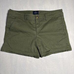 American Eagle Chino Shorts Women Size 14 Regular Green Midi Stretch